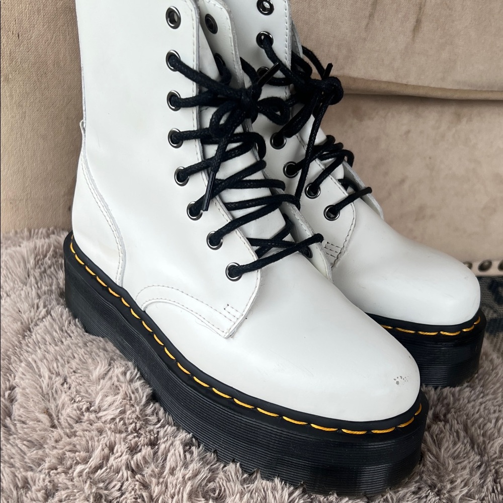 Dr. Martens White Platform Lace-Up Combat Boots with Black Laces - Picture 10 of 11